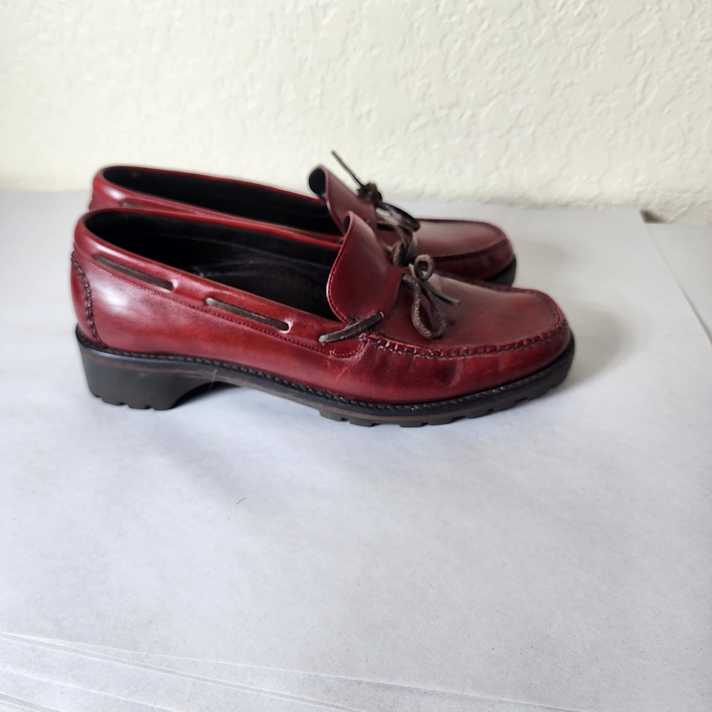 Cole Haan Country Womens Burgundy Leather Lug Sole Loafers Moc Toe Shoes 8.5B
